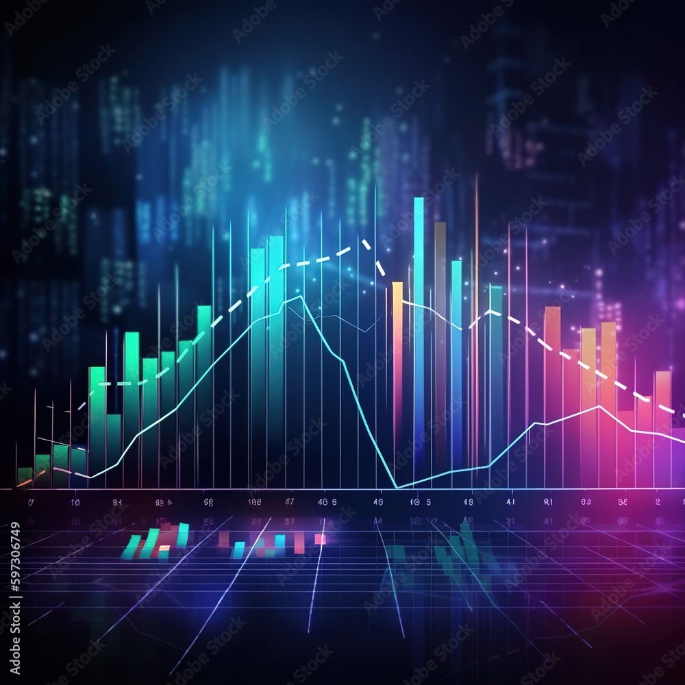 graph on black, Chart of business data graph diagram and growth financial graphic report information on futuristic finance background with stock market economy infographic. generative AI