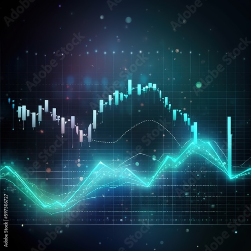 Abstract background with arrows, graph diagram and financial visual report information on the history of finance in the future with infographics on the stock market.. generative AI