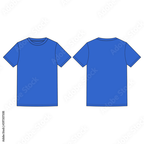 Blank Blue T-shirt Design Vector Transparent Template, Front and Back View 