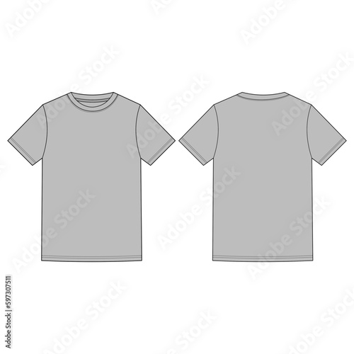 Blank Grey T-shirt Design Vector Transparent Template, Front and Back View 