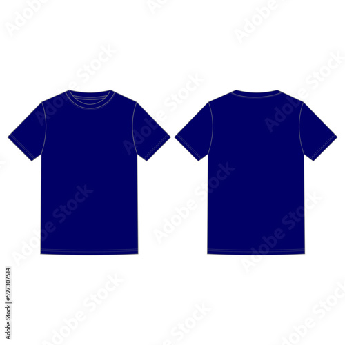 Blank Navy T-shirt Design Vector Transparent Template, Front and Back View 