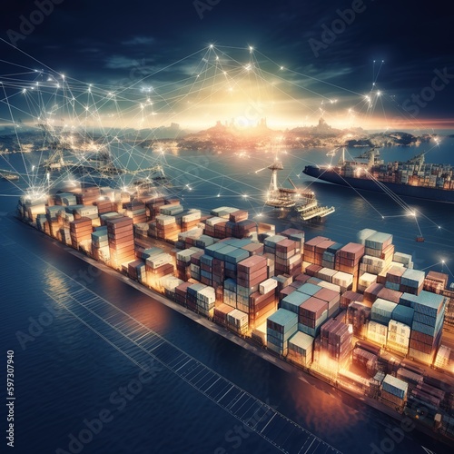 Theoretical foundations of international commerce logistics, container cargo, and ship transit. generative AI
