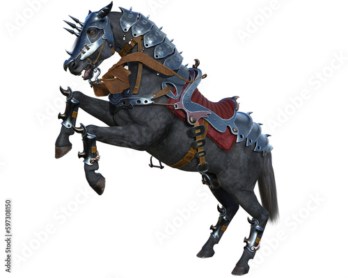 Vászonkép Rearing horse in armor.
