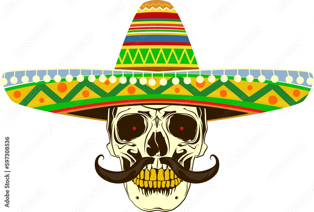 Skull with a sombrero on celebrating Cino de Mayo. Skull with a sombrero on celebrating Cino de Mayo.