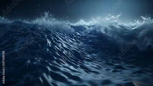 Deep blue fluid waves in a 3D environment Generative AI