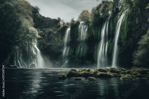 Scenic waterfall attraction. Generative AI © Lyra