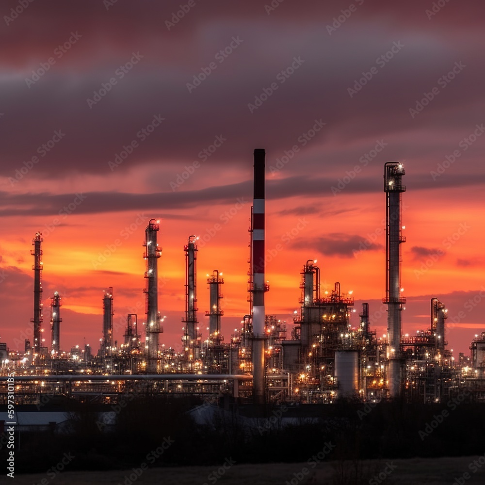 oil refinery in an industrial area, aerial view of a refinery and an oil storage tank as part of a larger oil and gas petrochemical industrial complex. generative ai