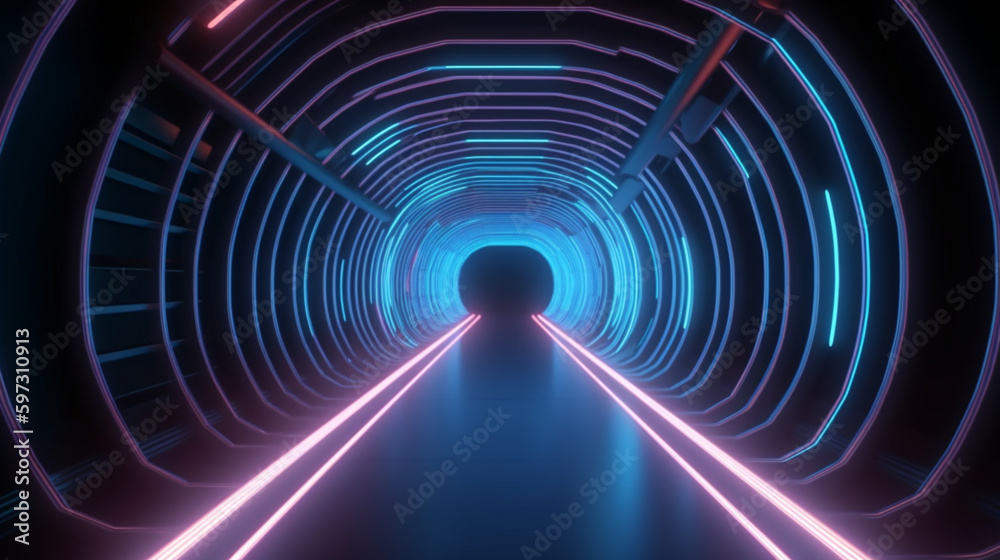 Futuristic Technology Tunnel with Digital Neon Lights Generative AI Futuristic Technology Tunnel with Digital Neon Lights Generative AI