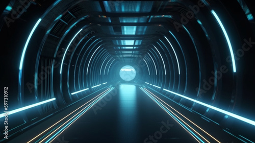 Futuristic Technology Tunnel with Digital Neon Lights Generative AI