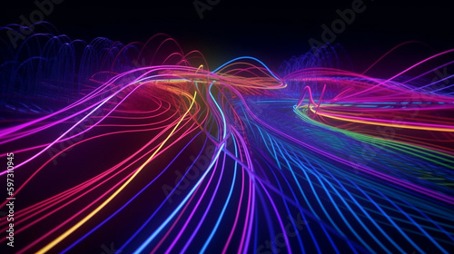 glowing lines, neon lights, abstract psychedelic background, ultraviolet, vibrant colors Generative AI