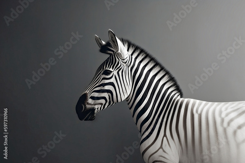 Zebra on a gray background. Zebra in the studio.. Generative AI.