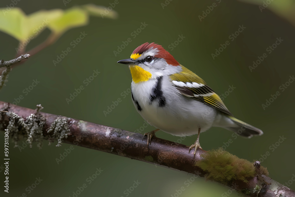 Chestnut-sided Warbler (North and South America) - A small, brightly colored bird with a distinctive chestnut-colored patch on its side (Generative AI) Chestnut-sided Warbler (North and South America) - A small, brightly colored bird with a distinctive chestnut-colored patch on its side (Generative AI)