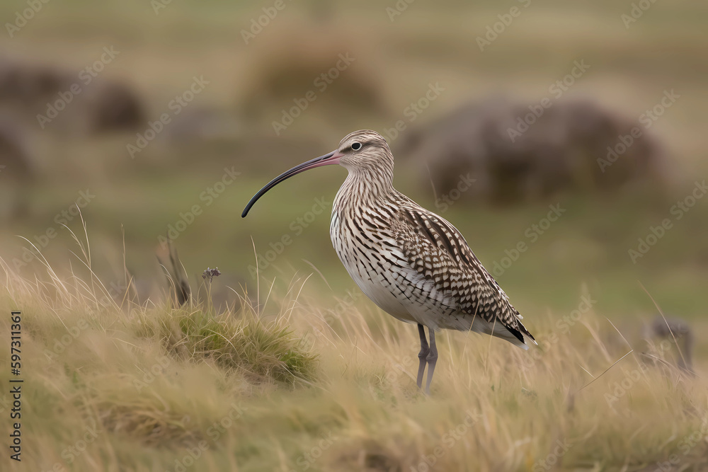 Eurasian Curlew (Eurasia) - A large wading bird with a long curved bill (Generative AI) Eurasian Curlew (Eurasia) - A large wading bird with a long curved bill (Generative AI)