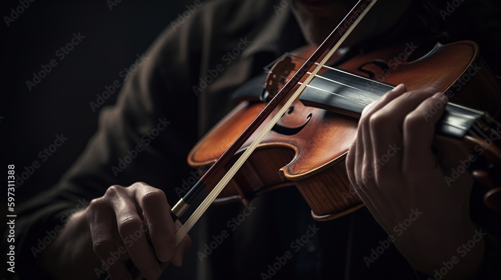 Violin player. Violinist hands playing violin orchestra musical instrument closeup, generative ai Violin player. Violinist hands playing violin orchestra musical instrument closeup, generative ai