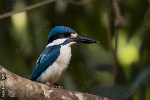 Collared Kingfisher (Asia, Australia, Pacific Islands) - A colorful bird with a distinctive blue and orange plumage and a large, hooked bill (Generative AI) © Russell