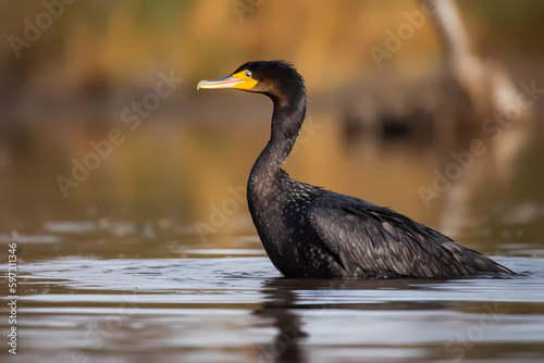 Double-crested Cormorant (North America) - A large waterbird with a distinctive double crest on its head (Generative AI)