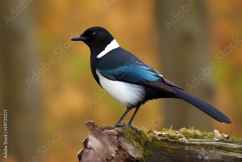 Eurasian Magpie (Eurasia) - A bird known for its black and white plumage and intelligence (Generative AI) © Russell