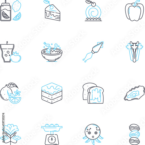 Foodservice industry linear icons set. Catering, Restaurant, Hospitality, Fast-food, Cafeteria, Culinary, Bartending line vector and concept signs. Takeaway,Menu,Buffet outline illustrations