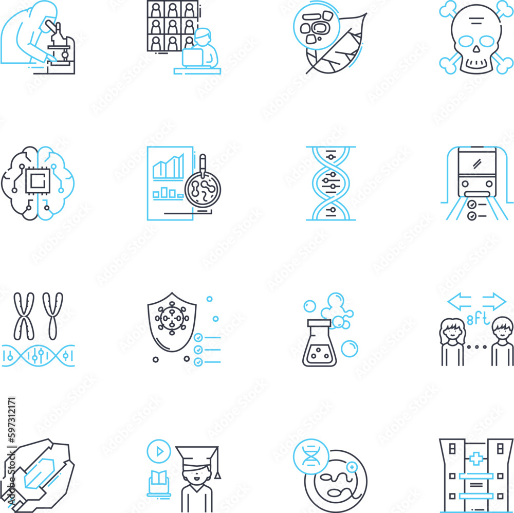 Education instruction linear icons set. Pedagogy, Curriculum, Tutoring, Mentoring, E-learning, Lesson, Lecture line vector and concept signs. Training,Instruction,Classroom outline illustrations