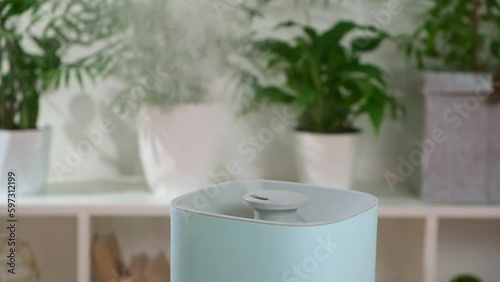 The ultrasonic humidifier releases cold steam. Care and hydration of plants in dry air. Humidifier in the bedroom for cough and dryness.