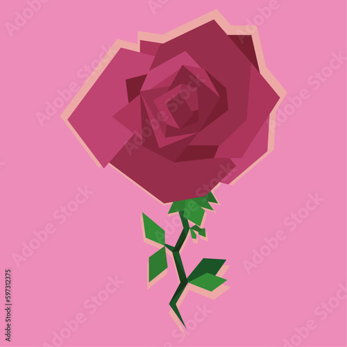 polygonal rose isolated on pink background vector illustration