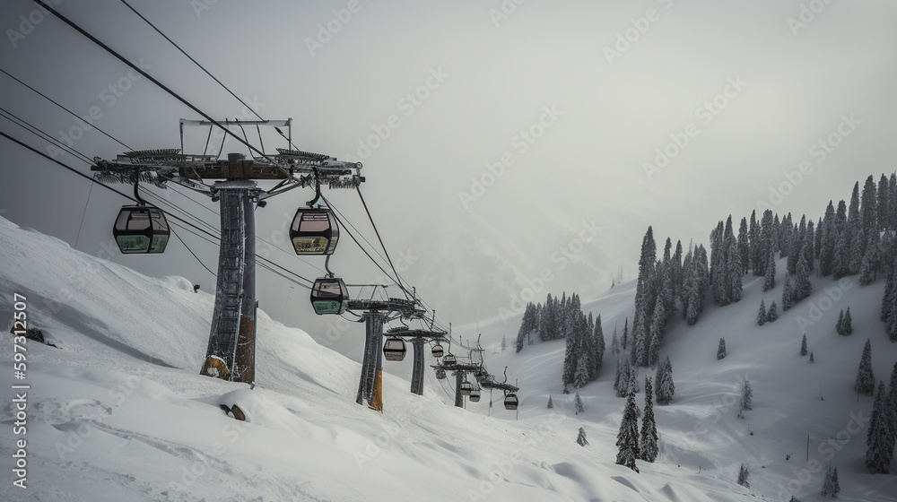 Gondola Cable car in Ski Area called 'Paradise on Earth. World's highest cable cars and a popular tourist attraction. Generative ai