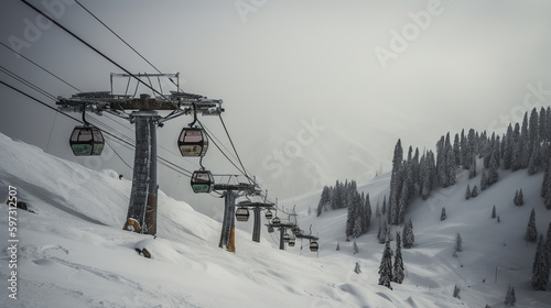 Gondola Cable car in Ski Area called 'Paradise on Earth. World's highest cable cars and a popular tourist attraction. Generative ai photo