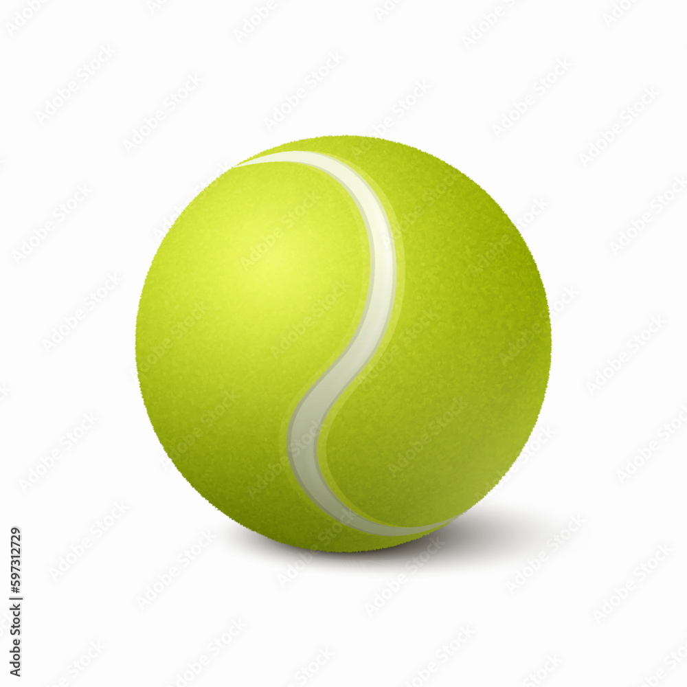 Vector 3d Realistic Green Textured Tennis Ball Icon Closeup Isolated on White Background. Tennis Ball Design Template for Sports Concept, Competition, Advertisement. Front View. Vector Illustration