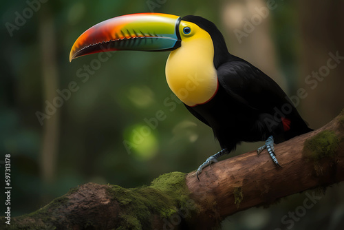 Toucan (Central and South America) - Known for their large, colorful beaks, and found in the rainforests of Central and South America (Generative AI)
