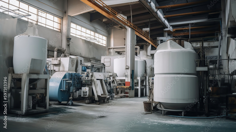 Fiberglass production industry equipment at manufacture background, generative ai Fiberglass production industry equipment at manufacture background, generative ai