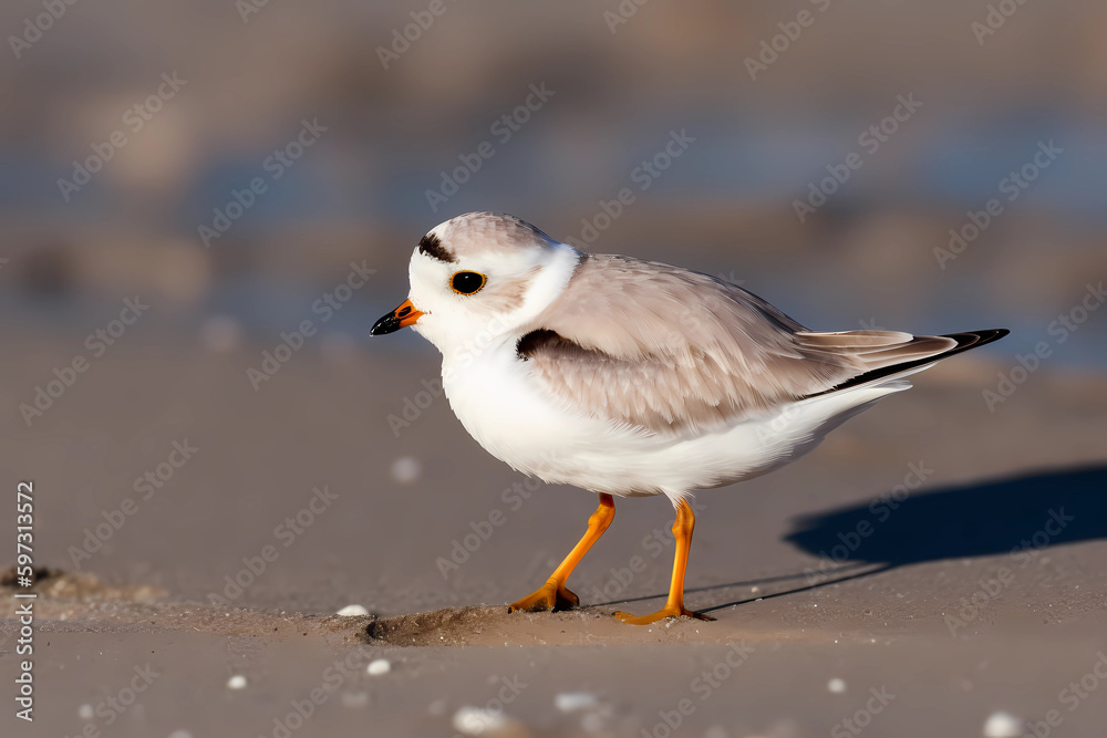 Obraz premium Piping Plover (North America) - A small shorebird with a distinctive black band across its forehead (Generative AI)