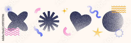 Trendy abstract shapes. Elements with grain texture. Retro aesthetic. Modern 90s - 2000s style. Elements for poster design, stickers. vector illustration.