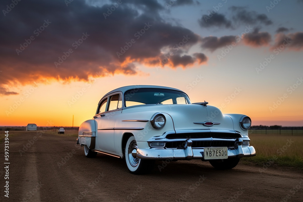 Fototapeta premium car on sunset background