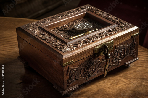 wooden box with jewelry
