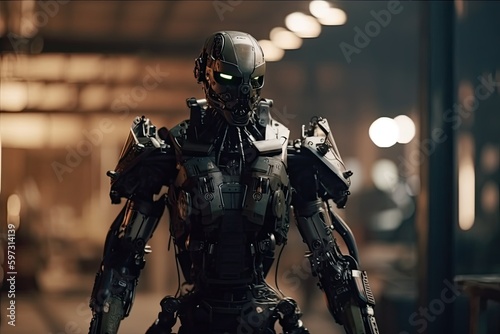 soldier is partly a humanoid android robot artificial intelligence. generative ai