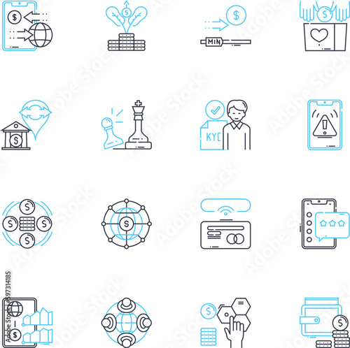 Business earnings linear icons set. Profits, Revenue, Gain, Returns, Income, Yield, Dividends line vector and concept signs. Bonuses,Capital,ROI outline illustrations