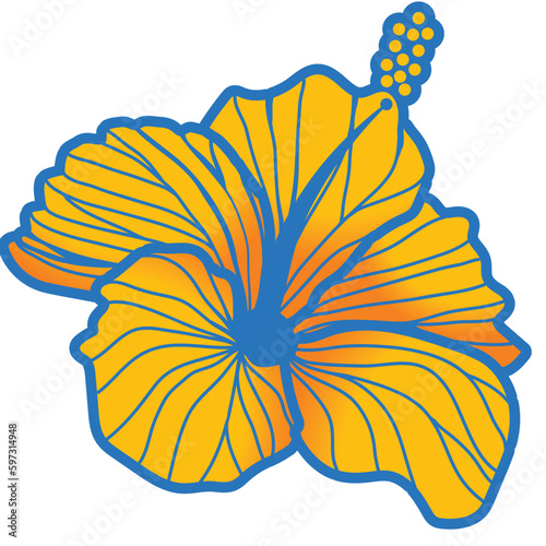 hibiscus illustration  yellow with main line   image of southern country and hawaii and tropical image   apparel  textile