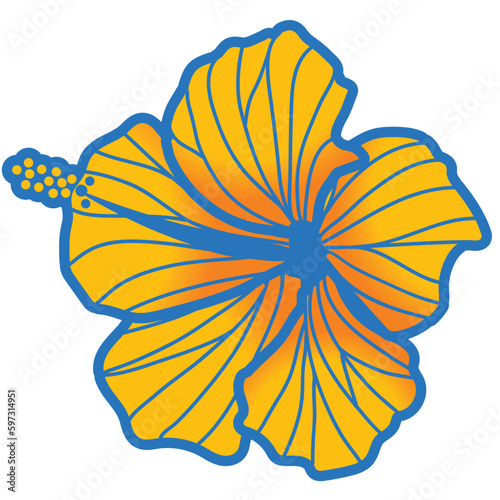 hibiscus illustration ,yellow with main line,  image of southern country and hawaii and tropical image | apparel, textile