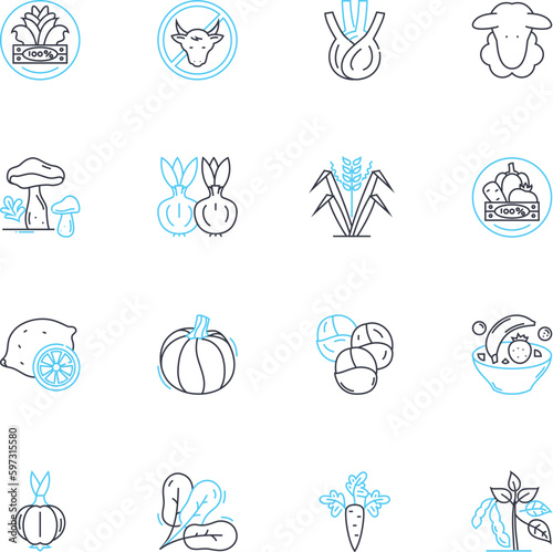 Active nutrition linear icons set. Fitness, Energy, Protein, Endurance, Stamina, Hydration, Performance line vector and concept signs. Metabolism,Recovery,Vitamins outline illustrations
