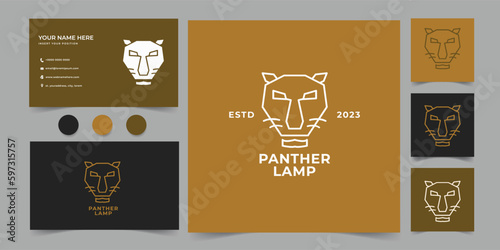 panther lamp monoline animal logo and business card template
