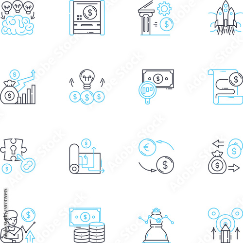 Virtual payments linear icons set. Cryptocurrency, Blockchain, E-wallet, Contactless, Digital, Mobile, Electronic line vector and concept signs. Secure,Automated,Cashless outline illustrations