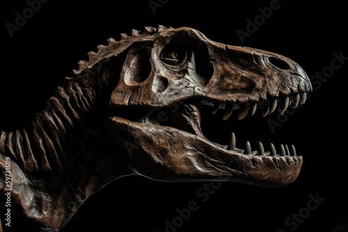 dinosaurs head in close-up on a black background. Generative AI © 2rogan