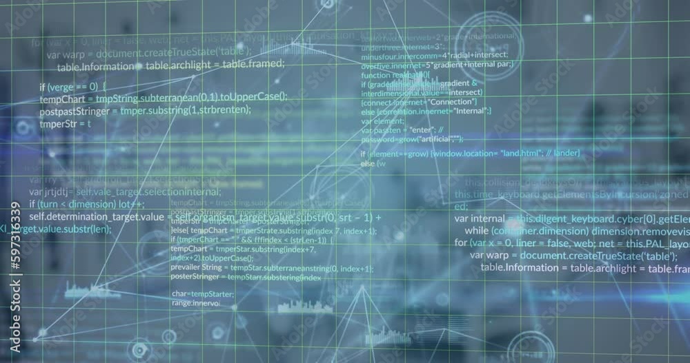 Animation of data processing over office Animation of data processing over office