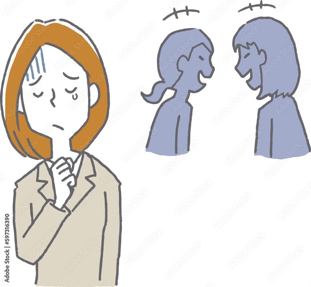 かげぐちに心を痛める女性 かげぐちに心を痛める女性