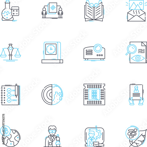 Technology literacy linear icons set. Digital, Cybersecurity, Coding, Automation, Innovation, Data, Online line vector and concept signs. Internet,Nerk,E-commerce outline illustrations
