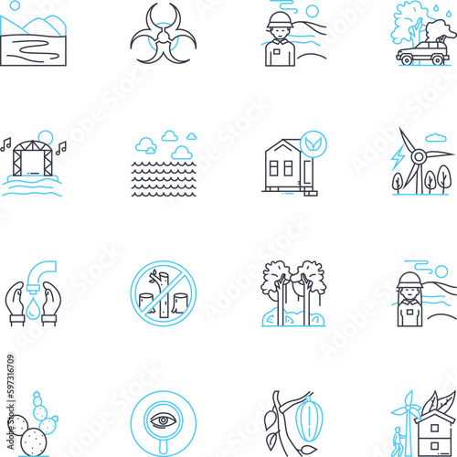 Renewable linear icons set. Solar, Wind, Hydro, Geothermal, Biomass, Tidal, Ocean line vector and concept signs. Renewable,Sustainable,Green outline illustrations