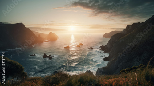A beautiful sunset on Big Sur s Oceanside created by Generative AI.