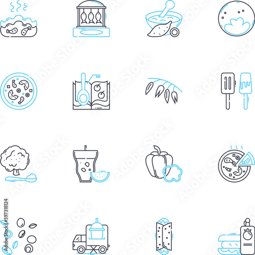 Market service linear icons set. Marketing, Advertising, Branding, Promotion, Strategy, Research, Analytics line vector and concept signs. Digital,Social,Content outline illustrations