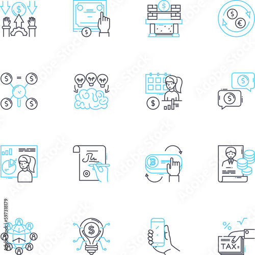 Investment trust linear icons set. Asset, Portfolio, Security, Fund, Shares, Equity, Dividend line vector and concept signs. Income,Management,Growth outline illustrations