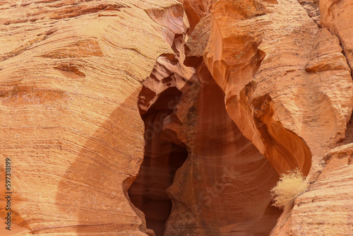 The entrance to the Upper Antelope Canyon carved out of the sandstone formation by millions of years of erosion located at the Navajo Parks and Recreations near Page Arizona